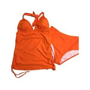 Vibrant Orange Halter Tankini Swimsuit-Large-NWOT
